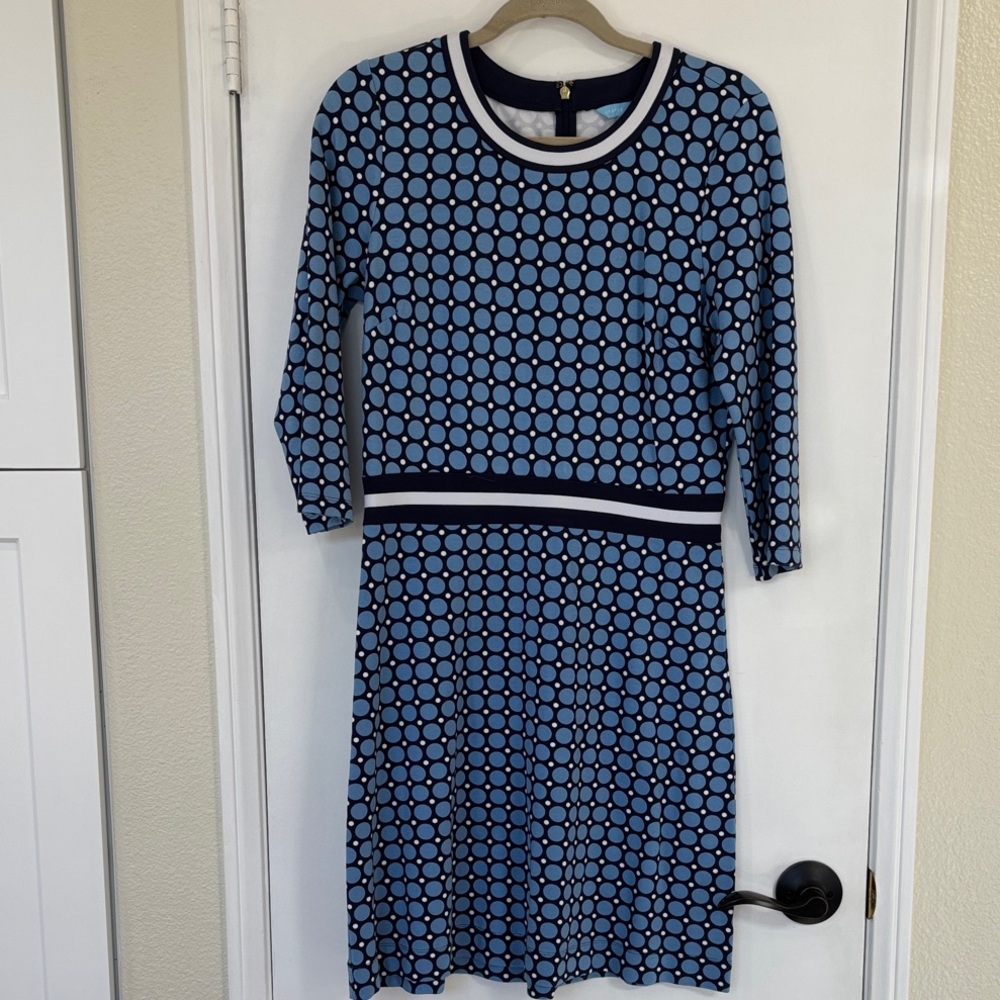 Draper James Navy and Light Blue Circle Pattern Dress